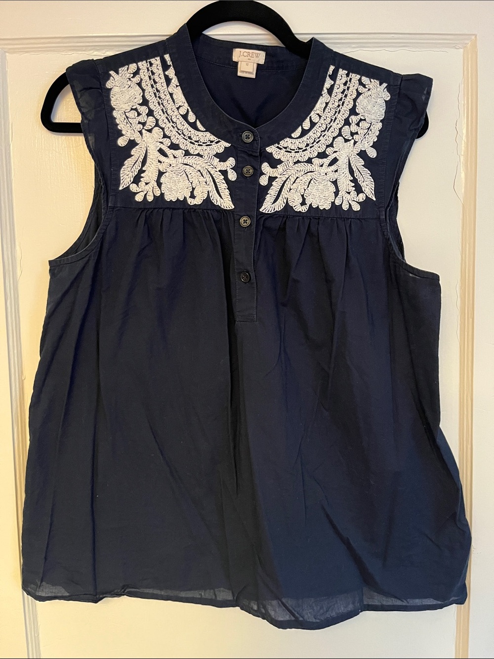 Embroidered J. Crew Navy Sleeveless Top